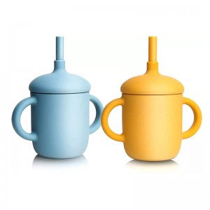 도매 100 % 식품 학년 실리콘 아기 컵, 유아를위한 빨 대와 훈련 컵